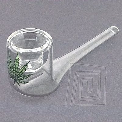 Rovn lukovka z reho laboratrneho skla v tvare klasickej fajky. Motv list cannabis. Typ lukovka sklo.