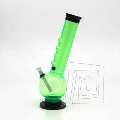 Bongo z tvrdenho plastu steednej vekosti s jednou bublinou a kovovm kotlkom, typ bongo acrylic UV 26cm zelen