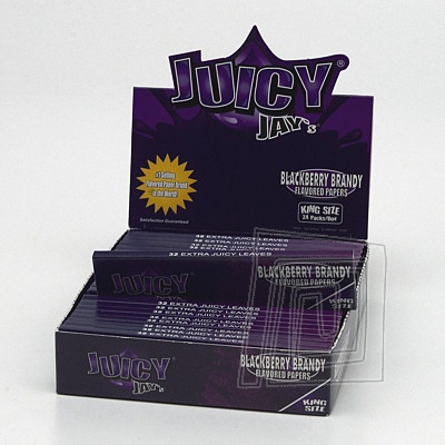 tlov a ochuten cigaretov papieriky Juicy Jays ernicov Brandy s potlaou. King size. BOX 24 kusov v  balen.