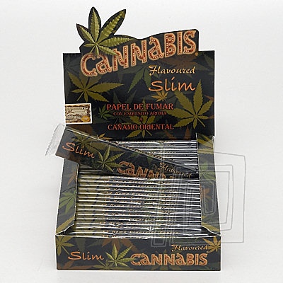 Ochuten cigaretov konopn papieriky s potlaou Cannabis Flavoured KS Slim BOX 25 bookletov.