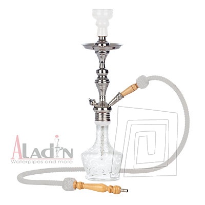 Vodn fajka Aladin Arabica s ornamentami. Celkov vka 51 cm. Biela farba. Jednohadicov.