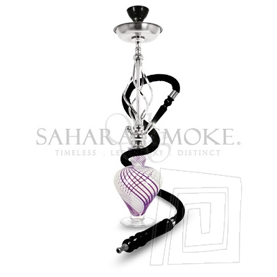 Elegantn vodn fajka Sahara Smoke Vapor, jednohadicov, bielo-fialov, s korunkou Vortex 