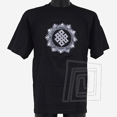 Pohodln pnske bavlnen triko s vyvanm ornamentom nekonenho uzlu I. ierna farba, vekos XL.