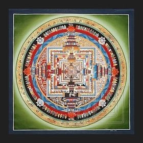 Tibetsk mandala thanka rune maovan na pltne. Kalachakra - obraz makrokozmu. Typ I.