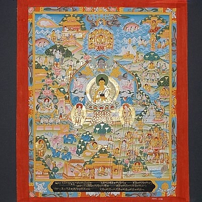 Mandala Thanka na pltne - Buddhov ivot. Preczna run prca s podpisom autora, tibeskho lmu.