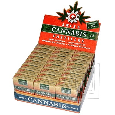 Konopn cukrky Swiss Cannabis Pastilles s ndychom medu. 24 ks v praktickej krabike.