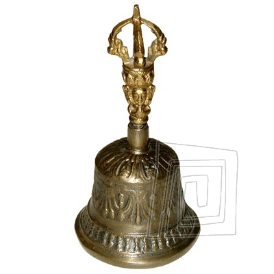 Najpredvanej tibetsk zvon. Mal, zdoben zvon s chytkou v tvare dorde.