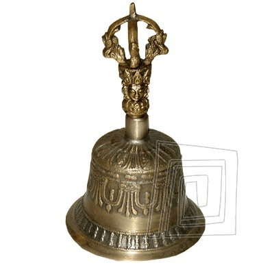 Najpredvanej tibetsk zvon. Stredne vek, zdoben zvon s chytkou v tvare dorde.