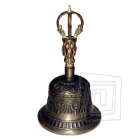 Najv tibetsk zvon. Vek, krsne zdoben zvon s chytkou v tvare dorde.